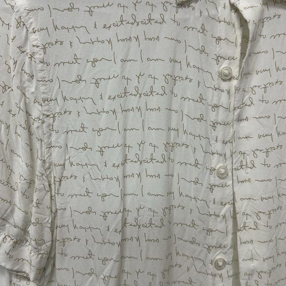 Silky Button Up with Word Print in Cream on White - Picture 2 of 6